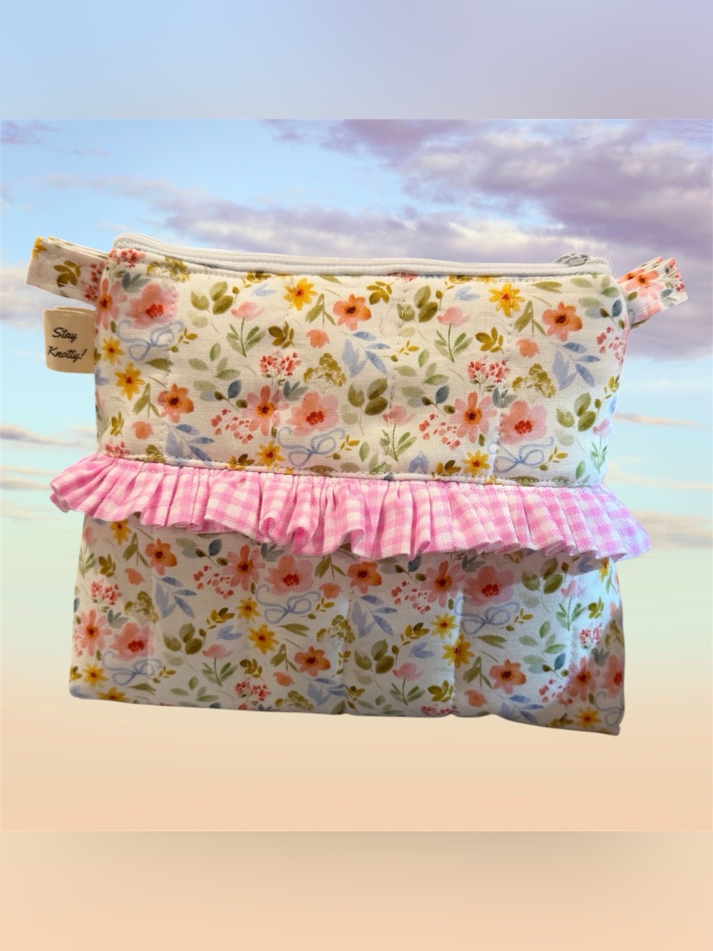 Floral Pink Ruffle Pouch - Picture 1 of 4